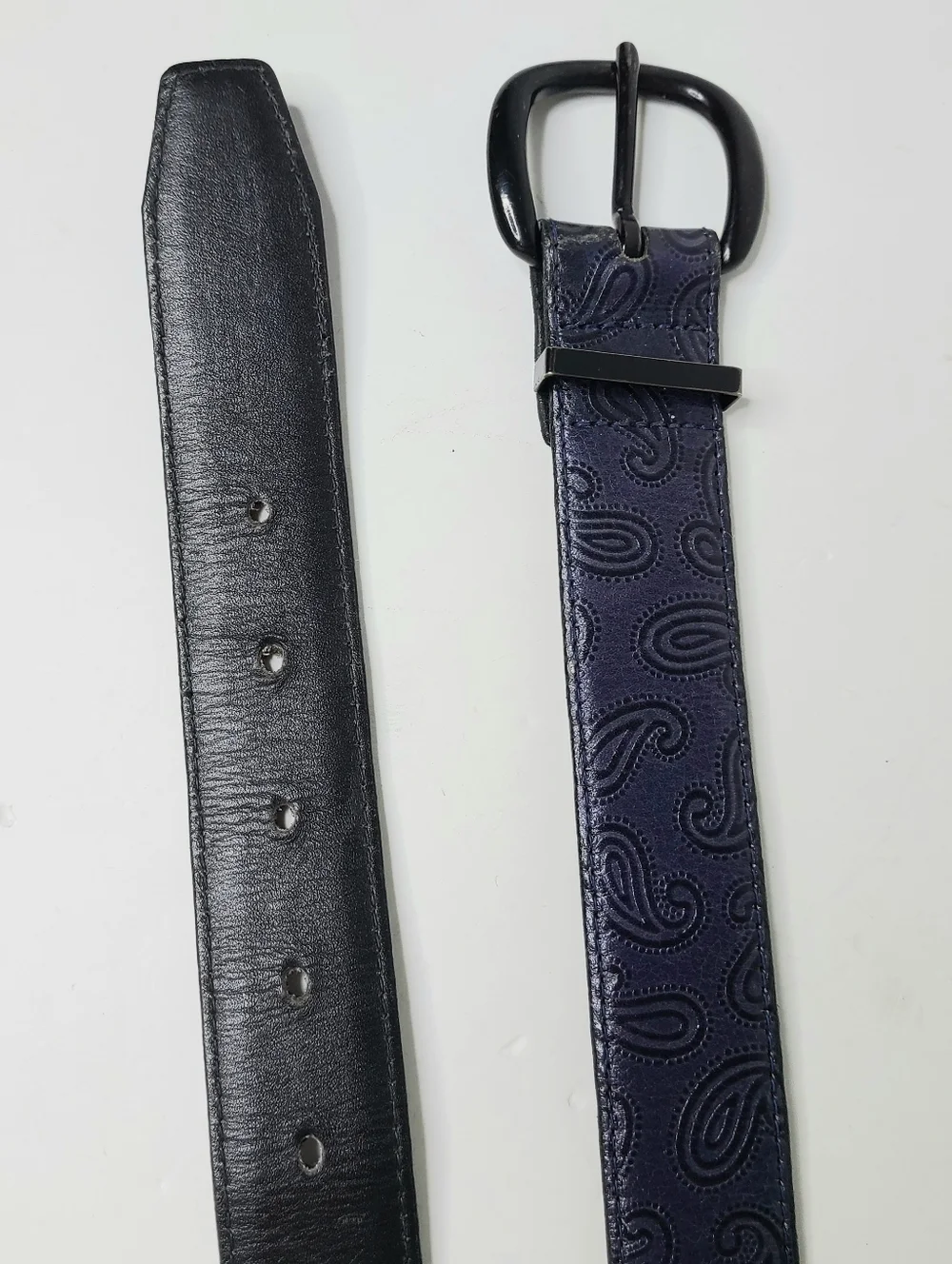 Just Jamie Tooled Paisley Navy Distressed  Italian Calfskin Leather Vintage Belt